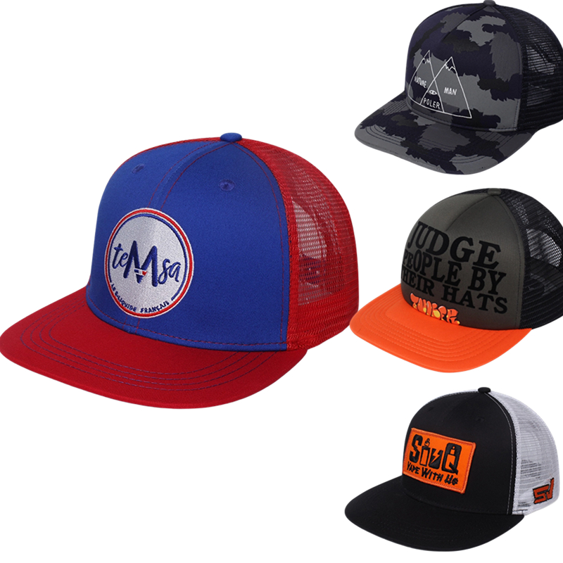Kustomisasi 5 panel topi baseball net mesh produsen topi trucker olahraga untuk penjualan pria
