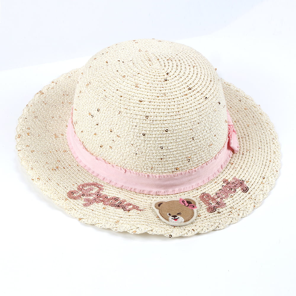 Lovely bear Kids Girls Lace Sequin Paper Straw Hat