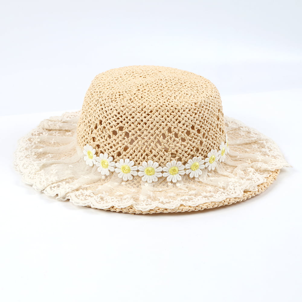 Flat Boaters Crochet Paper Children Straw Hat With Lace