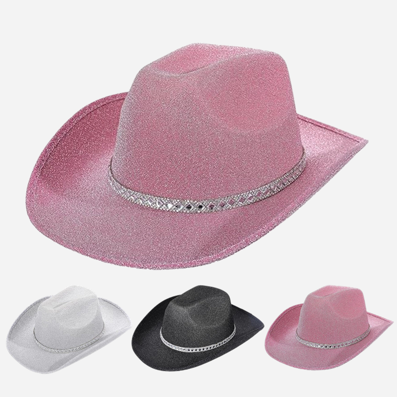 Party Festival Diamond Bling Bling Glitter Wide Brim Cowboy Cowgirl Fedora Felt Hat