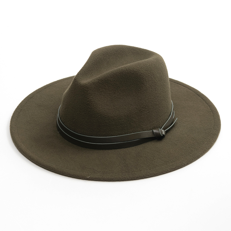 Wide Customized logo Panama Felt Hat Wide Brim Felt Fedora Hat WIth Belt