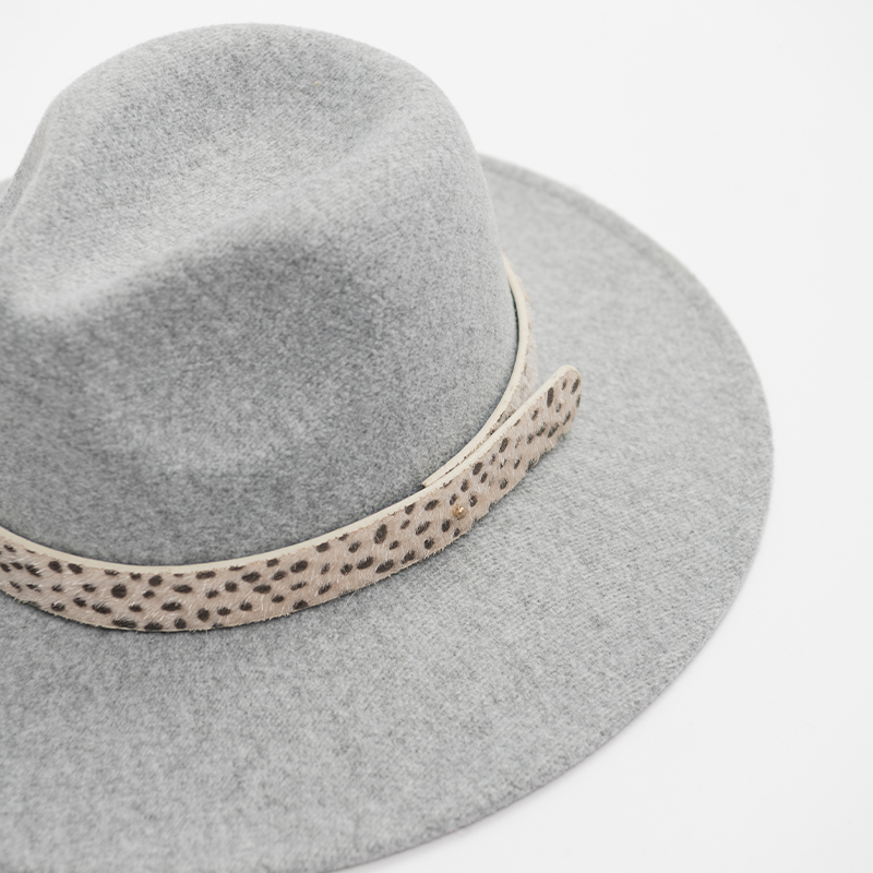 OEM ODM Solid Fedora Panama Hats Wide Flat Brim Trilby Wool Felt Hat With Leopard Print Decoration