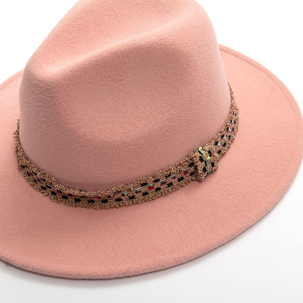Custom Decorative Band Cheap Wool Pink Panama Fedora Panama Felt Hat