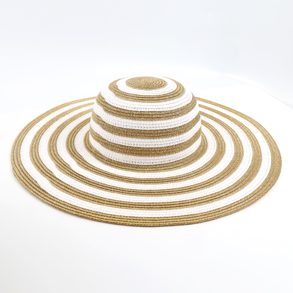Summer Sun Beach Floppy Wide Brim Golden Paper Scallion Braid Straw Hat Manufacturer