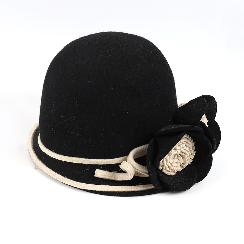 OEM ODM 1920s Vintage Upturn Brim Cloche Church 100 Wool Bucket Bowler Felt Hat