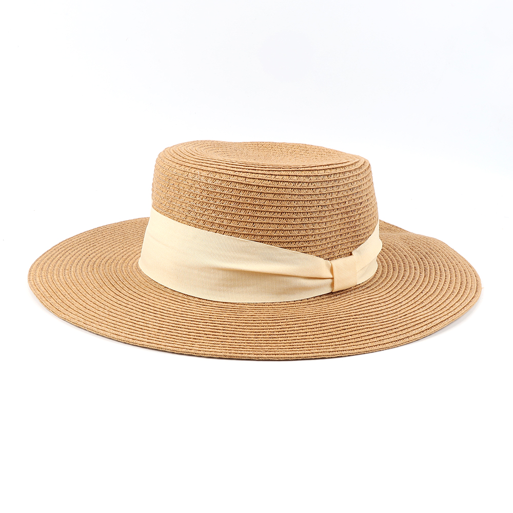 Summer Beach Flat Paper Braid Boater Sun Hat for Women
