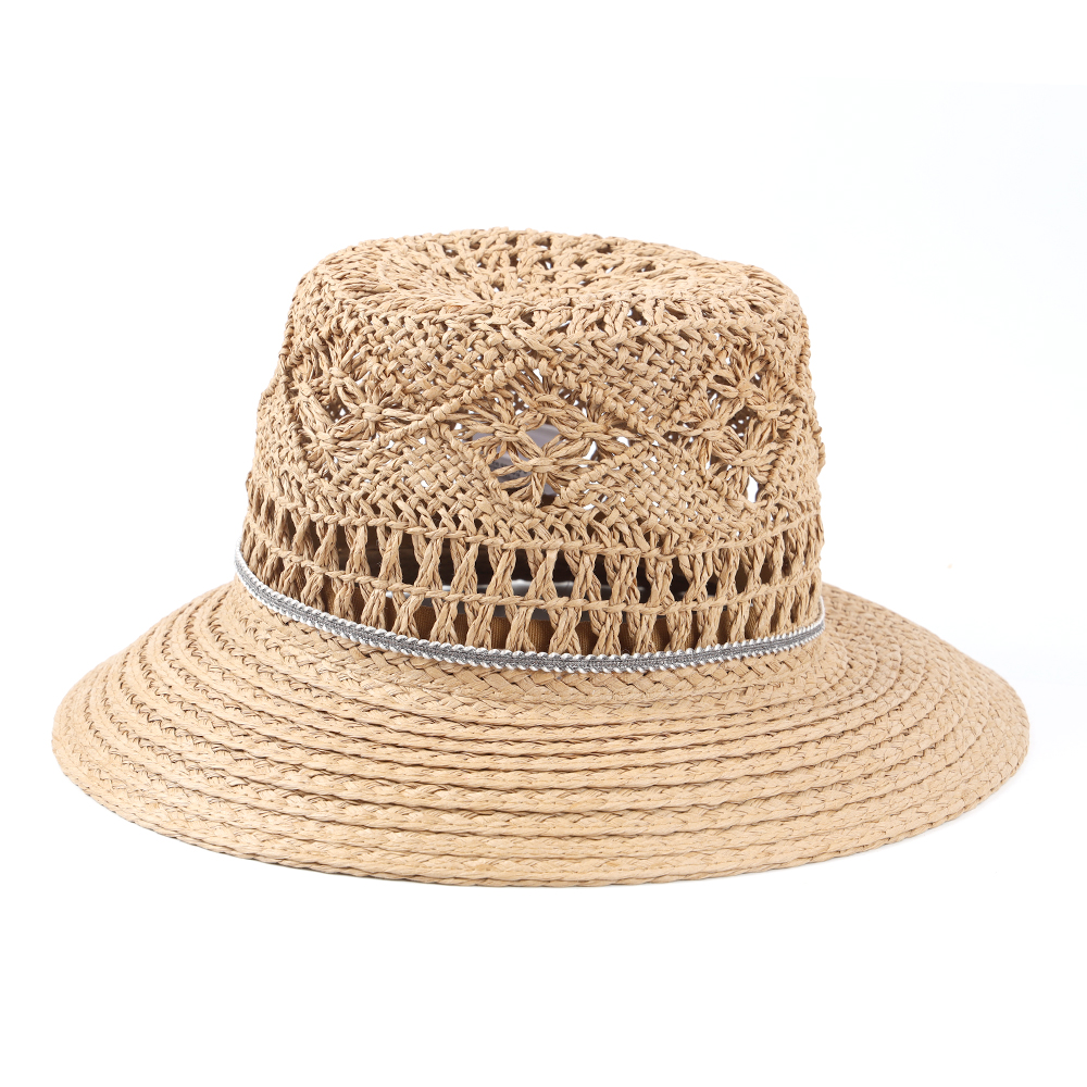 OEM ODM Handmade Crochet Bucket Straw hats With Wide Paper Brim