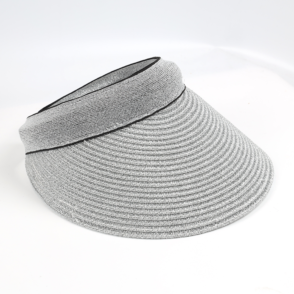 Women Sun Wide Brim Foldable Packale Summer UV Protection Beach Paper Silver Thread Visor Straw Hat Cap