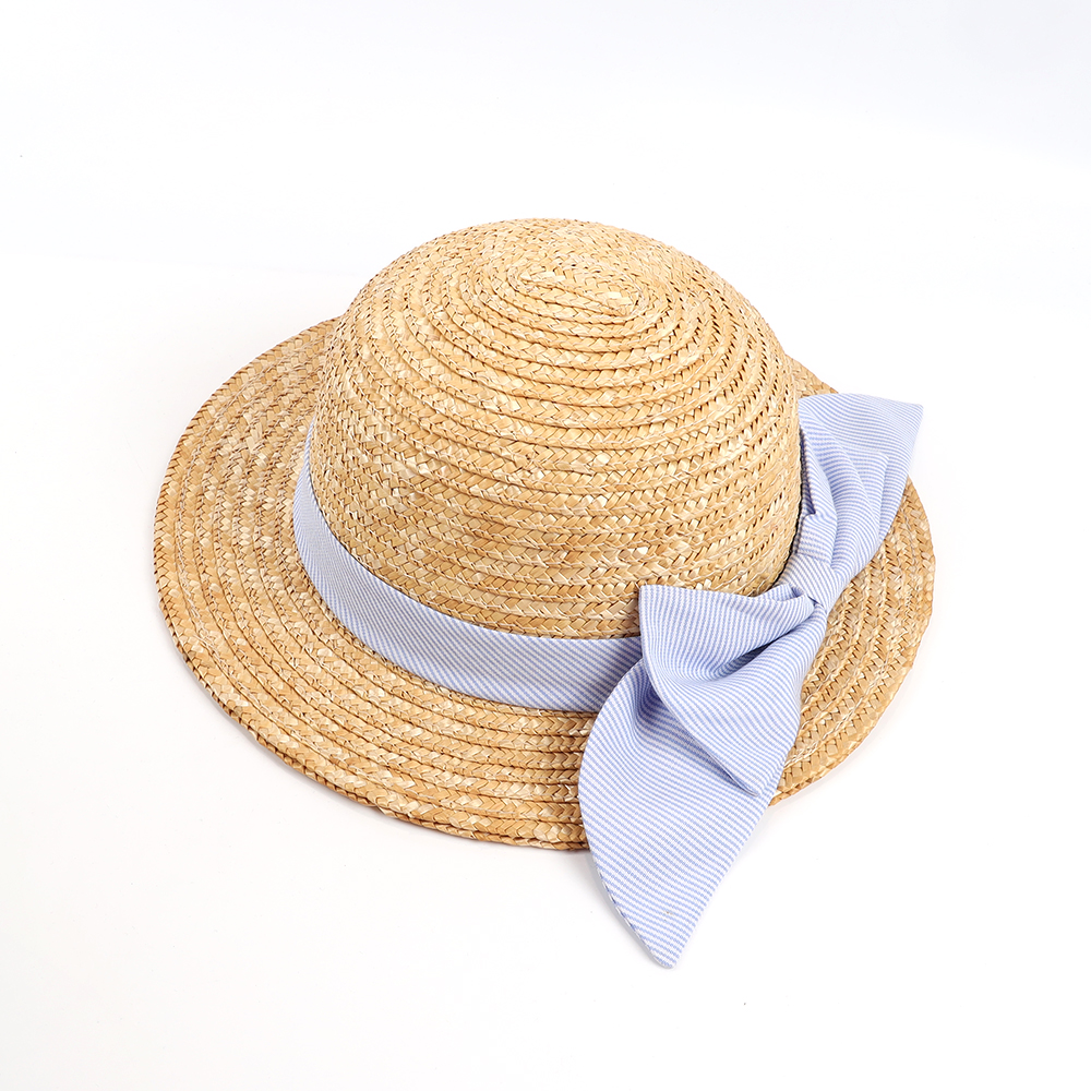 Custom 100% Natural Wheat Grass Kids Children Girl Straw Hat With Oversized Bow Decoration
