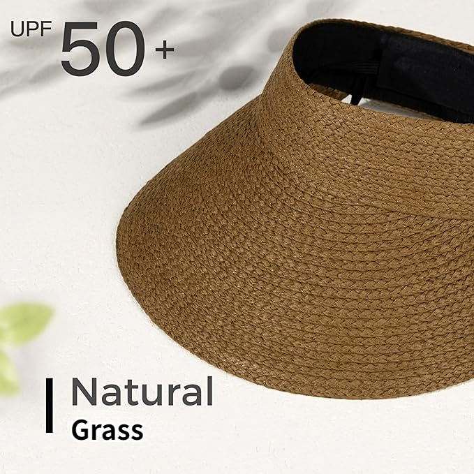 Custom Woman Summer Sun Summer Roll Up Ponytail Beach Raffia Grass Straw Visor Hat Cap Supplier