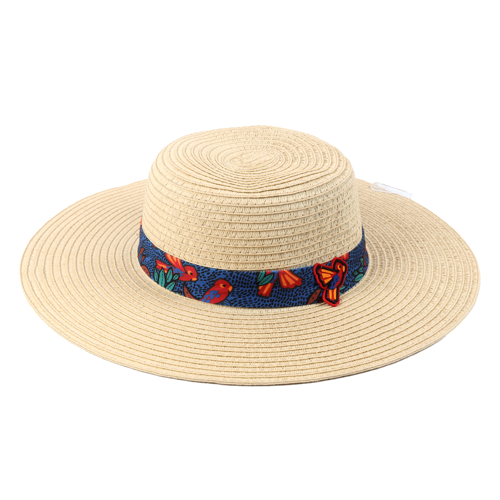 Floppy wide brim Paper braid straw hat with Three-dimensional decoration