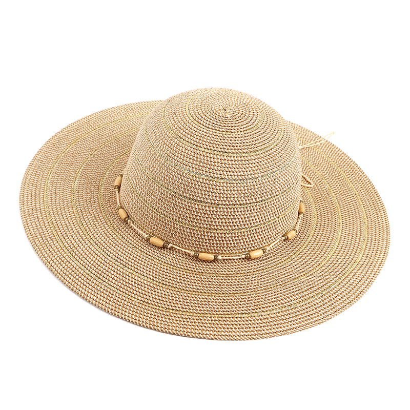 Summer Beach Sun Woman Ladies Floppy wide brim Golden Thread Paper braid straw hat