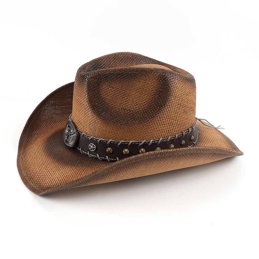 Custom Logo Painting Western jazz Paper Cloth Cowgirl Cowboy Straw Hat Vendor