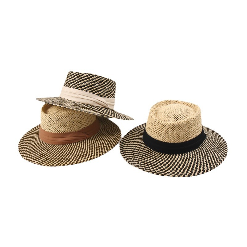 Splicing Style Flat Boater Straw Hat