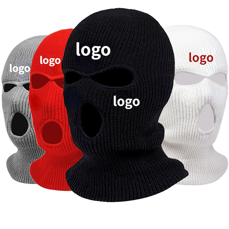 Chinese wholesale plain adult men autumn winter Embroidery acrylic Ski face Mask beanie balaclavas knitted hat cap supplier