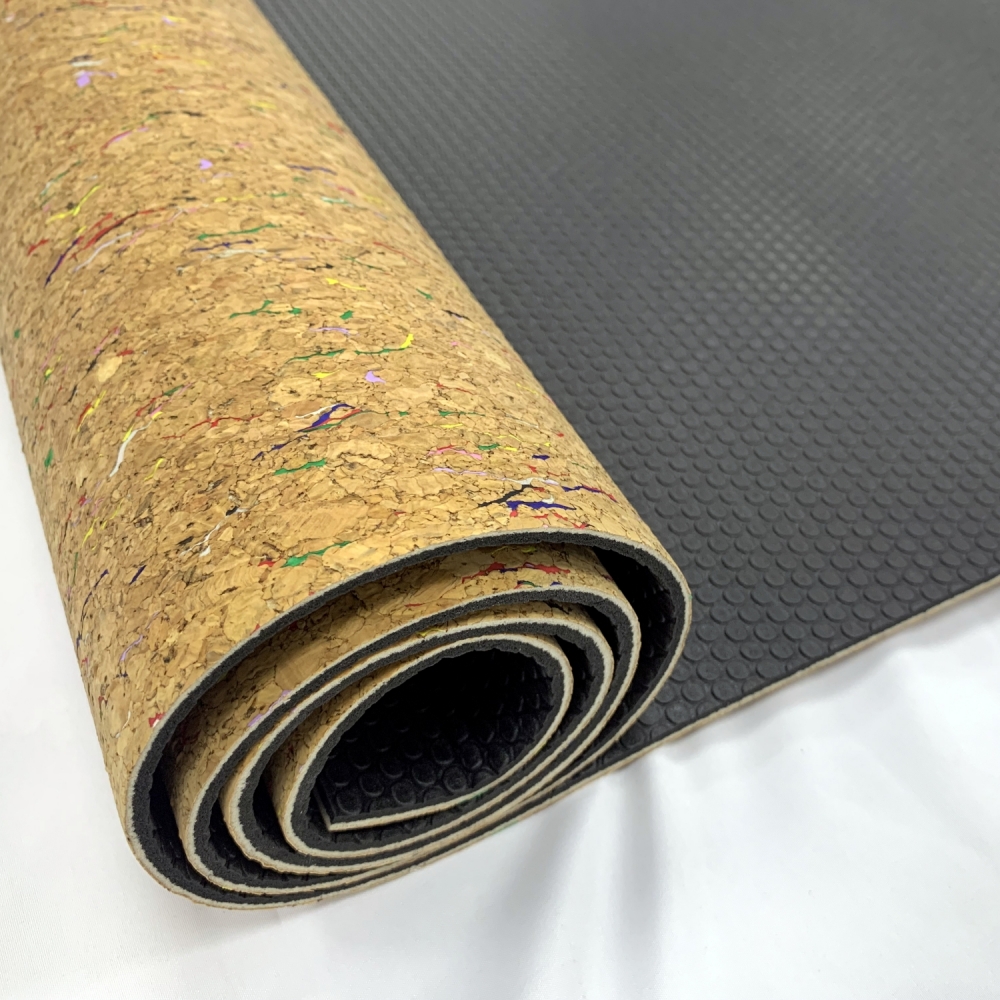 Cork Surface Natural Rubber Material Cork Yoga Mat with Logo Print (3)7uu