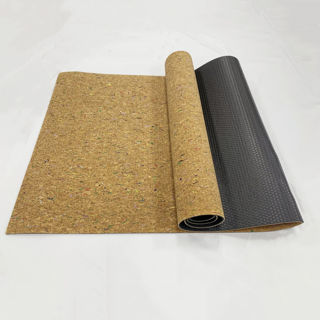 Cork Surface Natural Rubber Material Cork Yoga Mat with Logo Print (6)stw