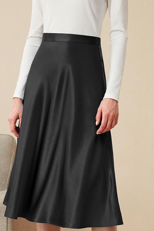 Silk Satin Long Skirts in Black