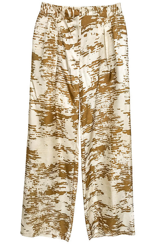 Pantalon large taille haute en soie imprimée