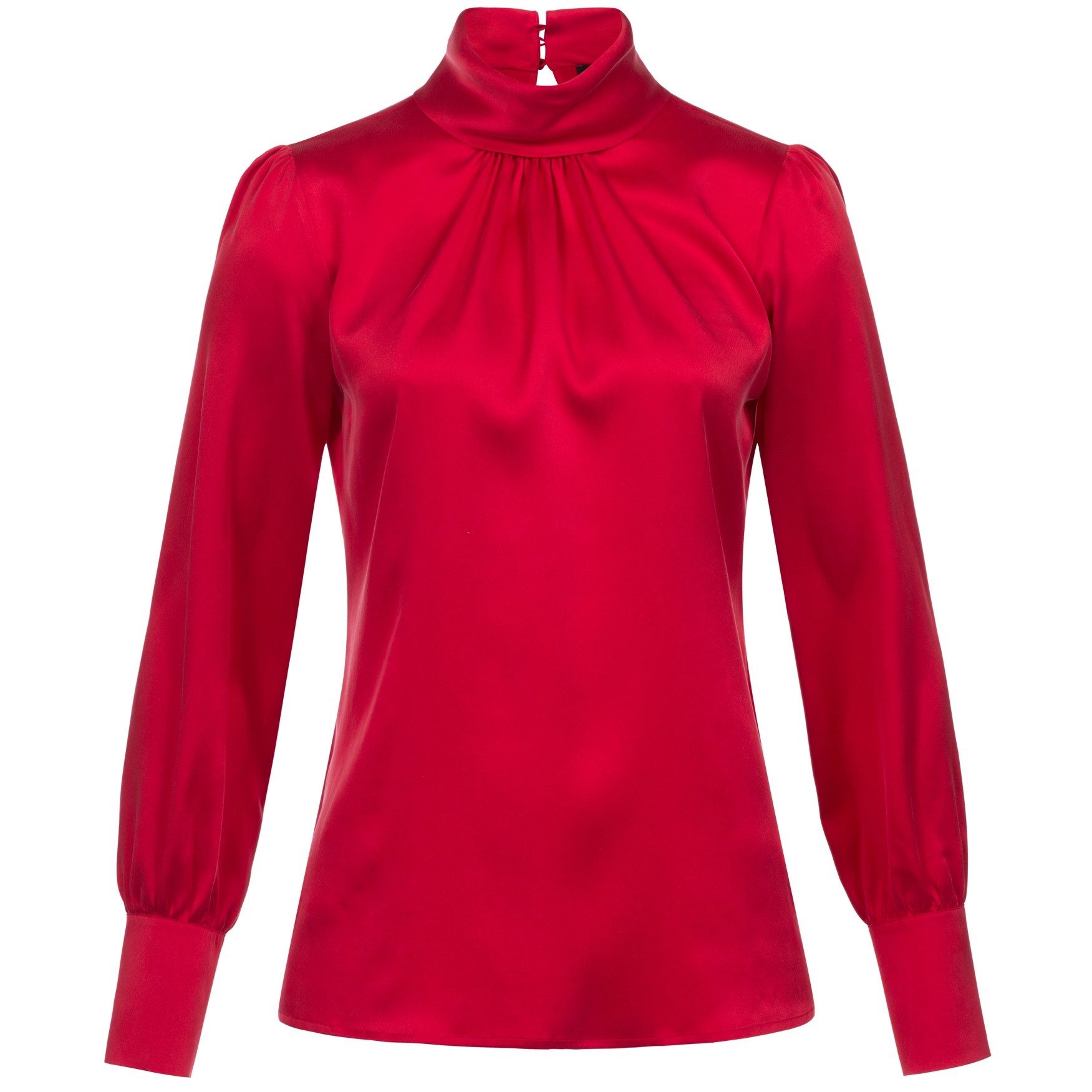 Red Silk Satin Blouse with Long Sleeve for Fashion Ladies