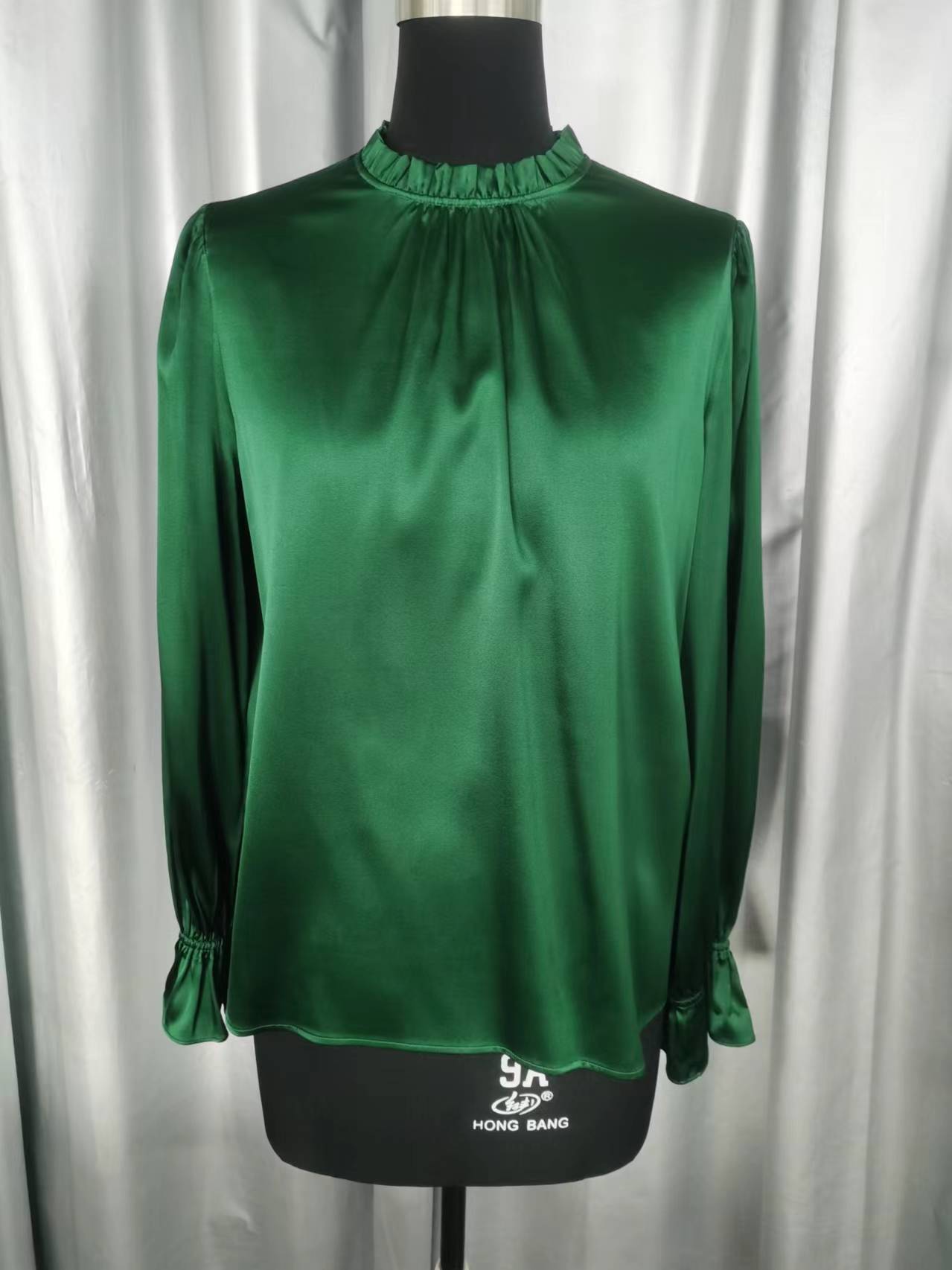 100% Silk Satin Blouses for Ladies in Emeralds
