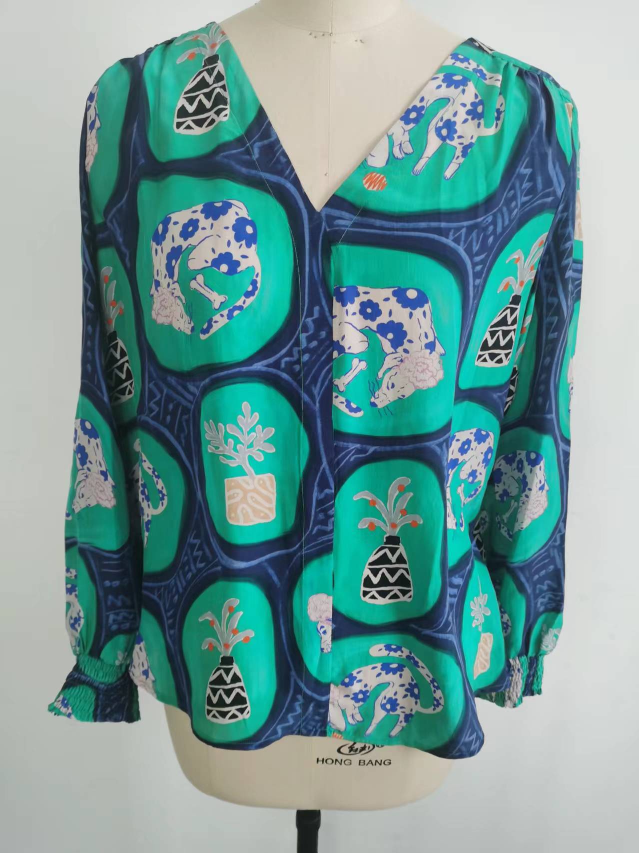 Customized Printed CDC Silk Charmeuse Bluse med lange ærmer til mode damer