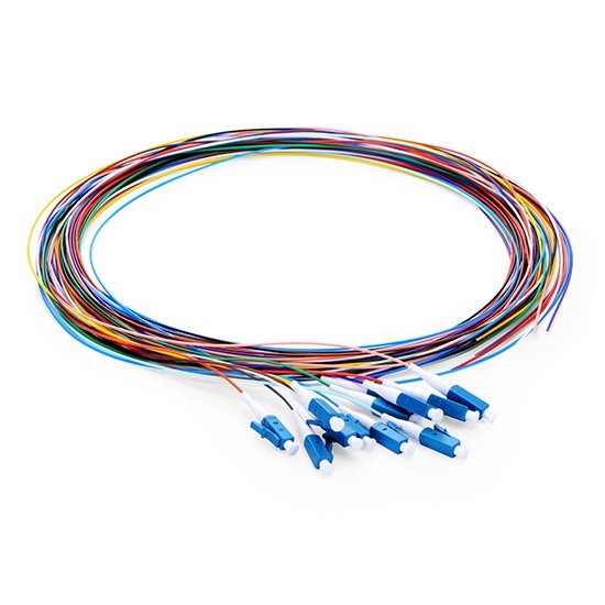 LC UPC 12 Fibers OS2 Single Mode Unjacketed Color-Coded Fiber Optic Pigtail