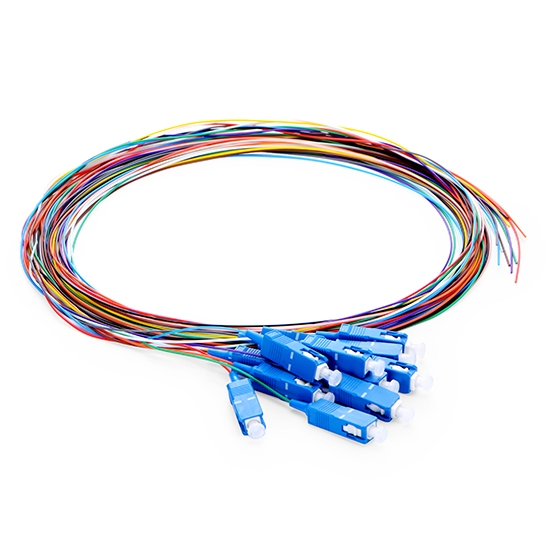 SC UPC 12 Fibers OS2 Single Mode Unjacketed Color-Coded Fiber Optic Pigtail