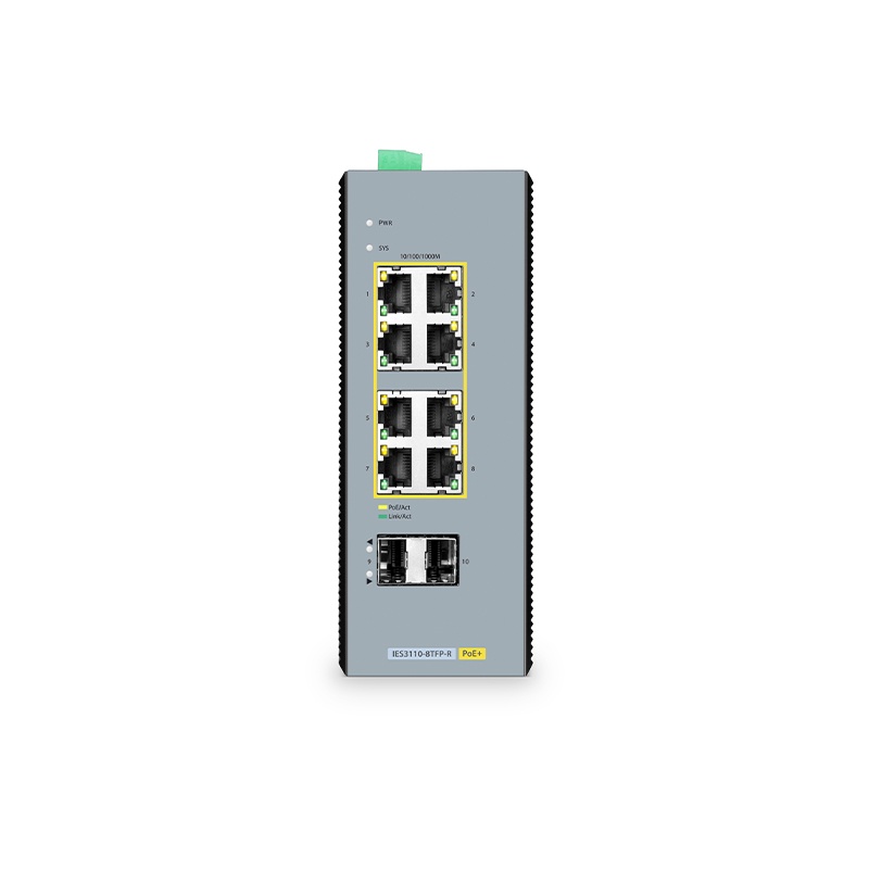 8-Port Gigabit Ethernet L2+ Managed Industrial PoE+ Switch, 8 x PoE+ Ports @240W, with 2 x 1Gb SFP