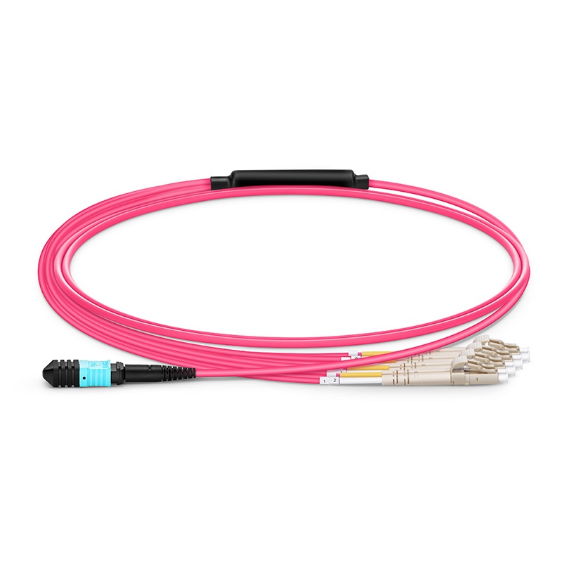 Senko MPO Female to 4 LC 8 Fibers Type B LSZH OM4 50/125 Multimode Elite Breakout Cable, Magenta