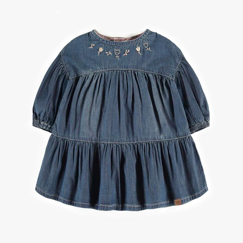 Dress With ¾ Sleeved In Light Denim, Baby（6-9m,9-12m,12-18m,18-24m,2-3y）