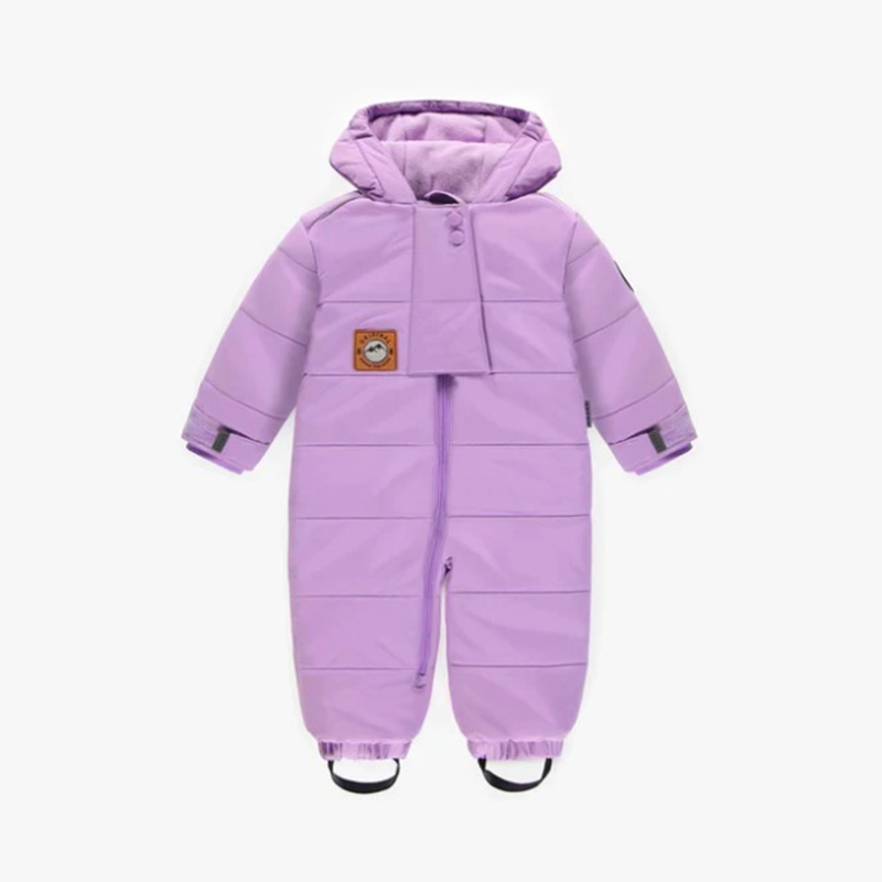 Цельный зимний комбинезон с капюшоном фиолетового цвета, детский