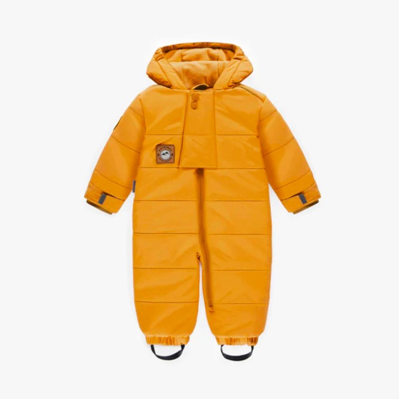One-Piece Yellow Padded Snowsuit With Hood, Baby