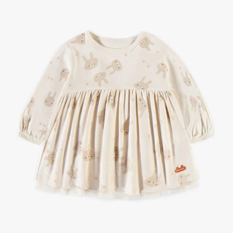 Cream Bodysuit Dress In Organic Cotton, Newborn