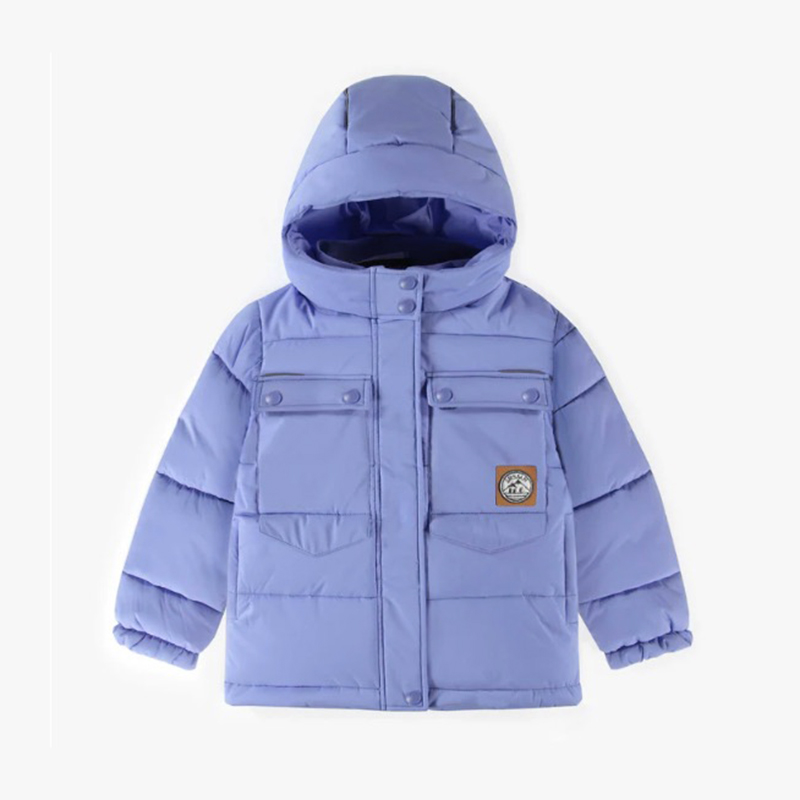 Purple Puffer Coat With High Collar And Hood In Nylon, Baby