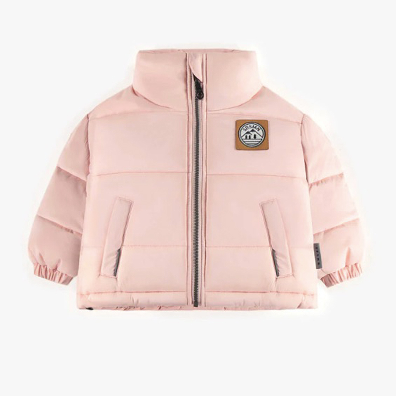 High Collar Light Pink Puffer Coat In Nylon, Baby