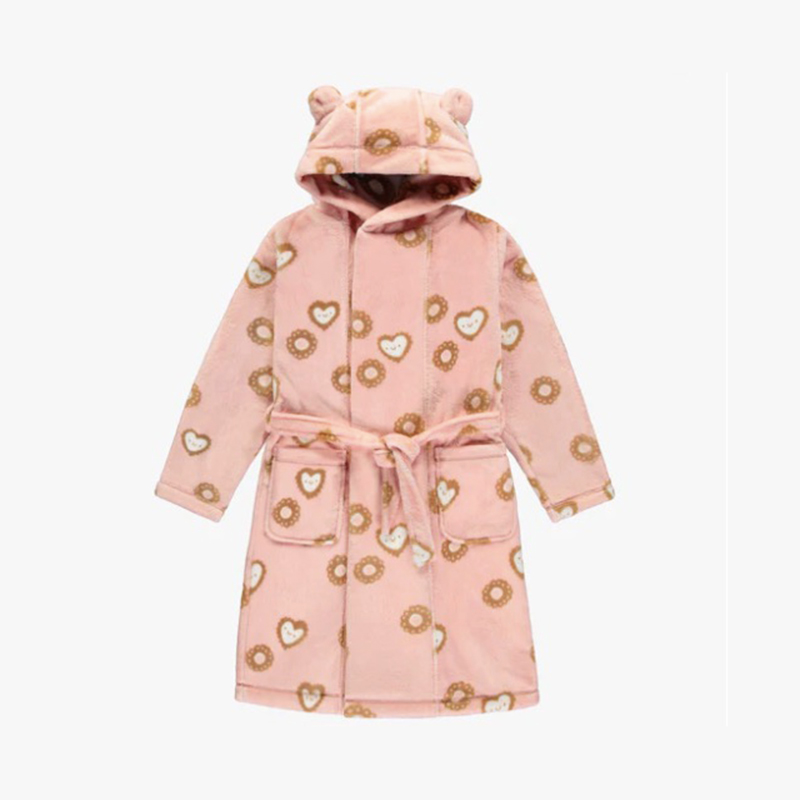 Pink Dressing Gown With A Print Of Cookies In Soft Fleece, Child