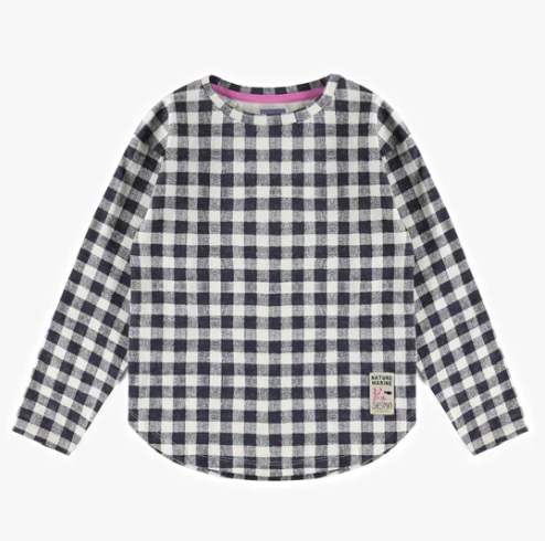 Plaid Navy And Cream T-Shirt With Long Sleeves In Jersey, Child
