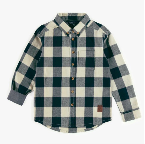 Navy And Cream Plaid Shirt In Flannel, Child