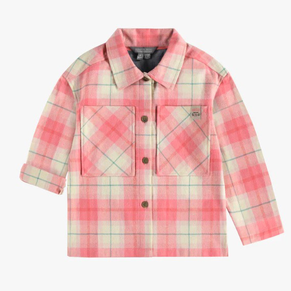 Chemise à carreaux rose en flanelle, enfant