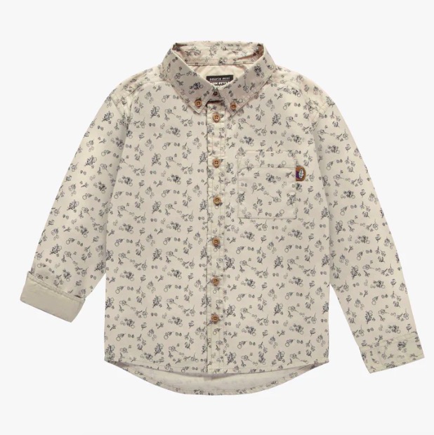 Cream Shirt With Floral Pattern In Poplin With Peach Touch, Child
