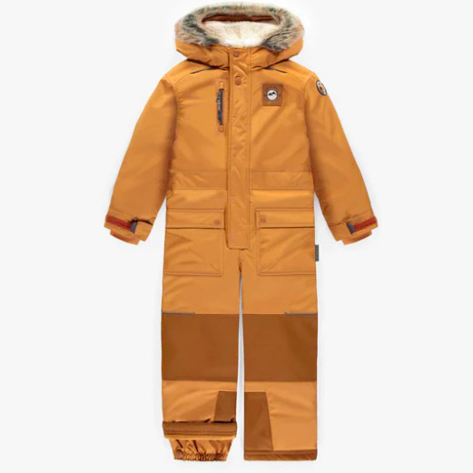 Caramel One-Piece Snowsuit With Faux Fur Hood, Child