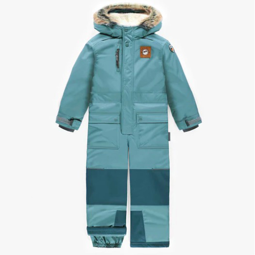 Arctic Blue One-Piece Snowsuit With Faux Fur Hood, Child