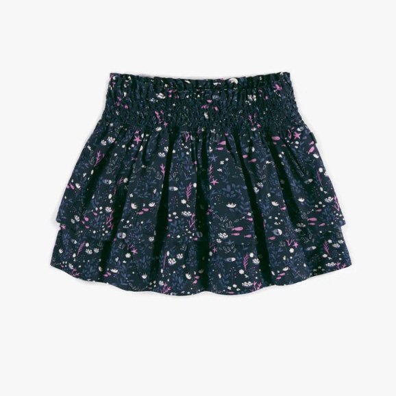 Navy Skirt With Seabed Print In Viscose, Child