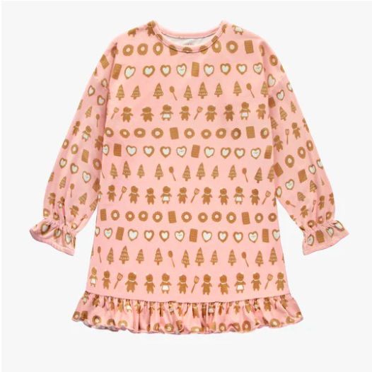 Pink Night Dress With A Print Of Delicious Cookies In Stretch Jersey, Child
