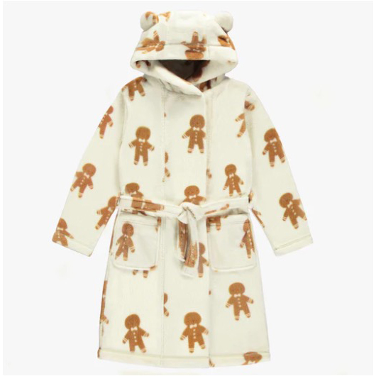 Gream Dressing Gown With An All Over Print Of Gingermen In Soft Fleece, Child