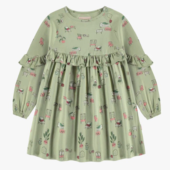Sage Green Dress With Illustrations Of Antique Furniture In Jersey, Child