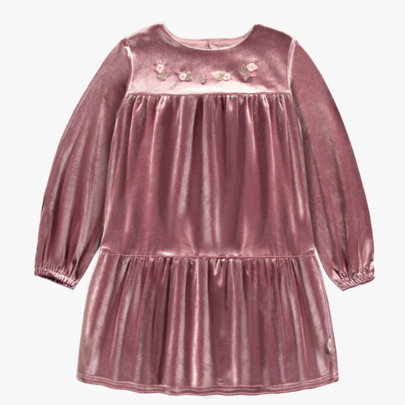 Pink Dress Loose Fit In Velvet, Child