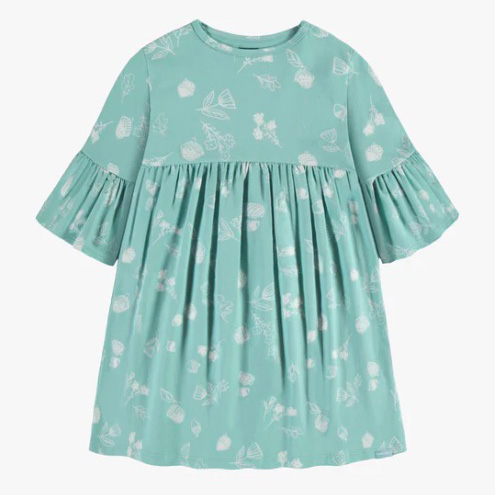 Light Turquoise Dress With Hazelnuts Pattern In Soft Jersey, Child