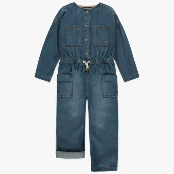 Long One-Piece Straight Fit Utility Style in Denim, Child